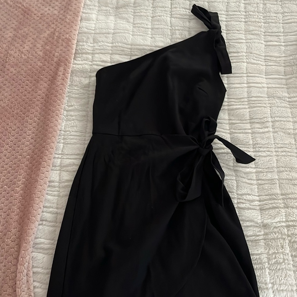 One Shoulder Tie Black Mini Dress